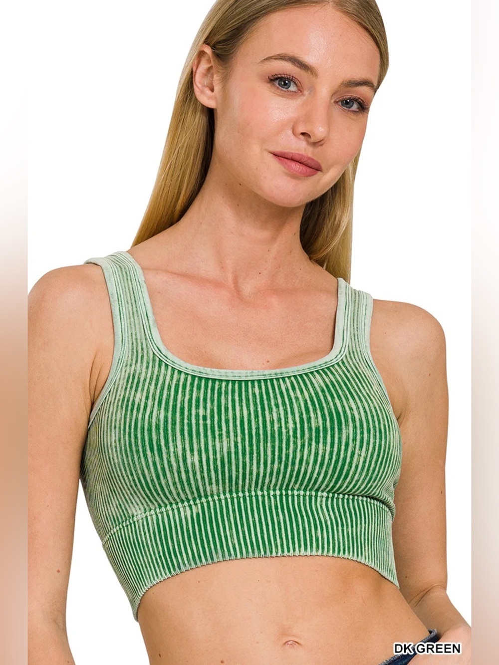 NEW Zenana Ribbed Cropped Reversible Neckline Mineral Washed Tank Top Brami